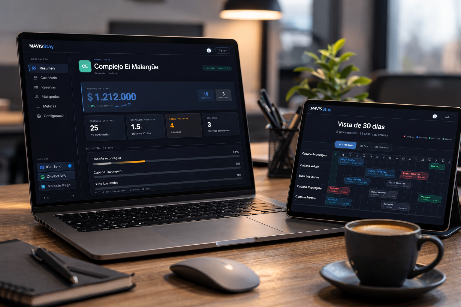Panel MAVIS Stay — dashboard con revenue, calendario y módulos